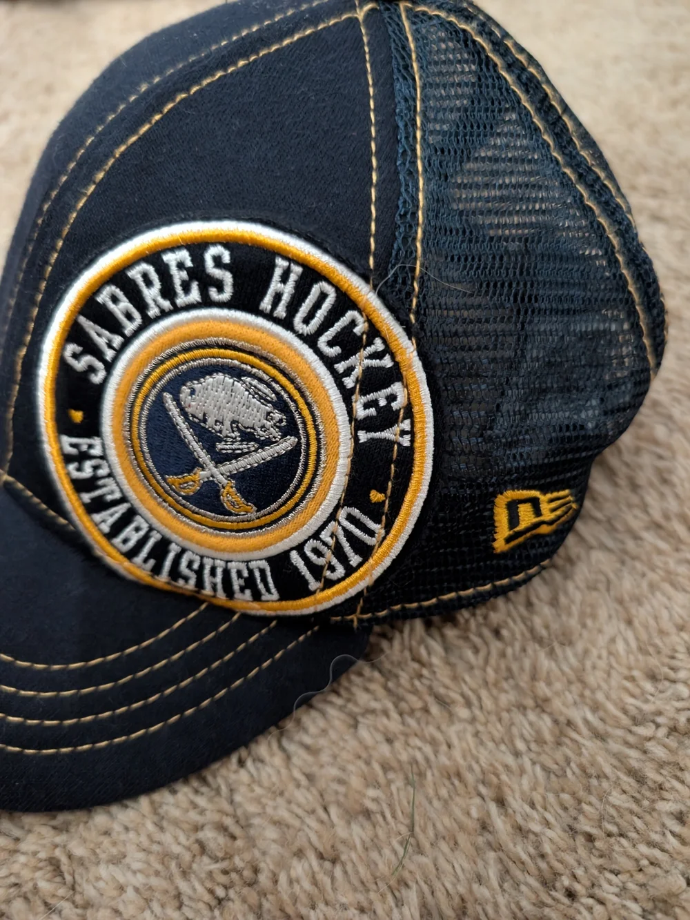 New Era Women's Buffalo Sabres Snapback Trucker Hat Black Gold NHL Cap